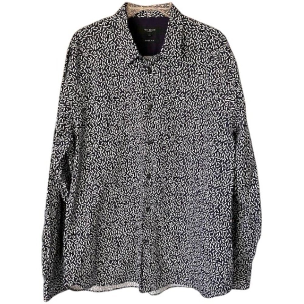 Ted Baker London Slim Fit Geo Print Button-Up Shirt - Blue/White - 17.5 neck